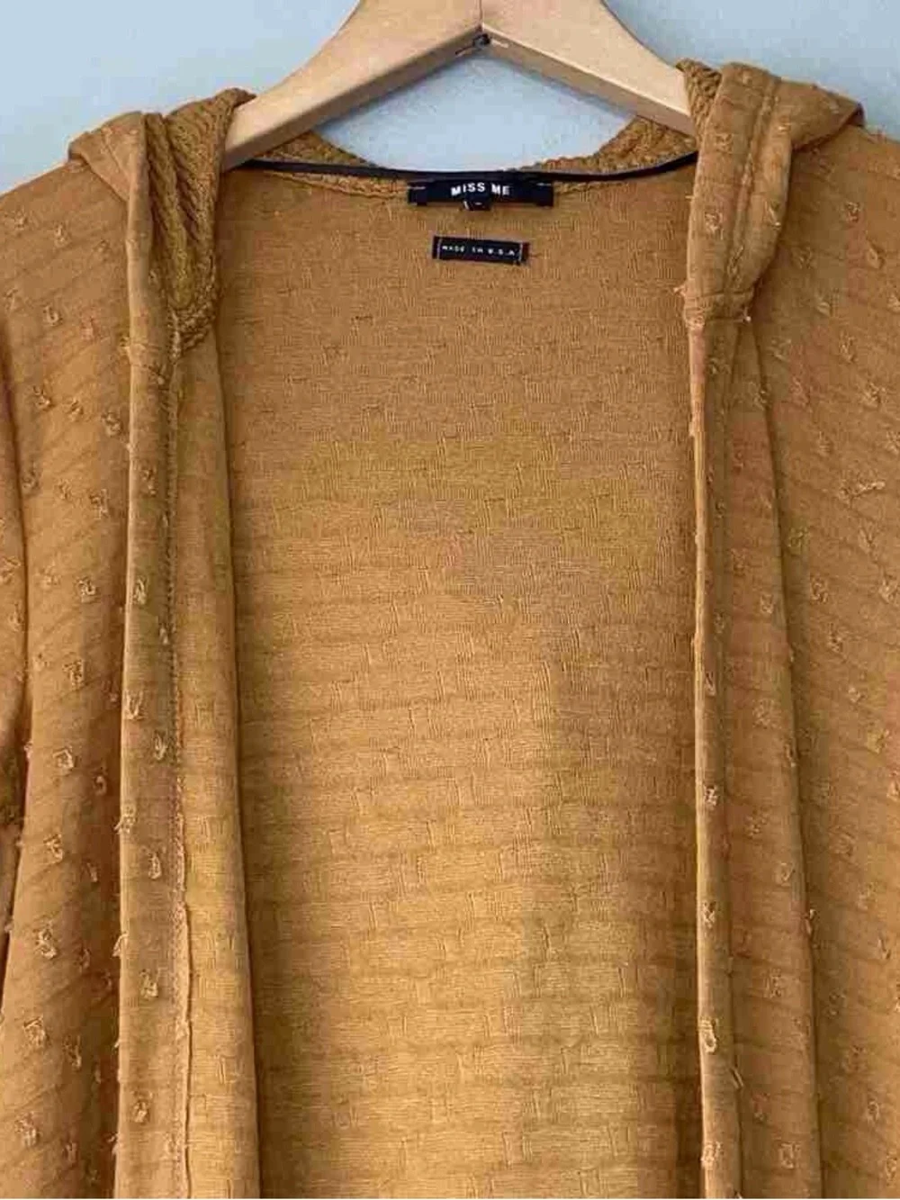 Miss Me Mustard Hooded Open-Front Drape Cardigan